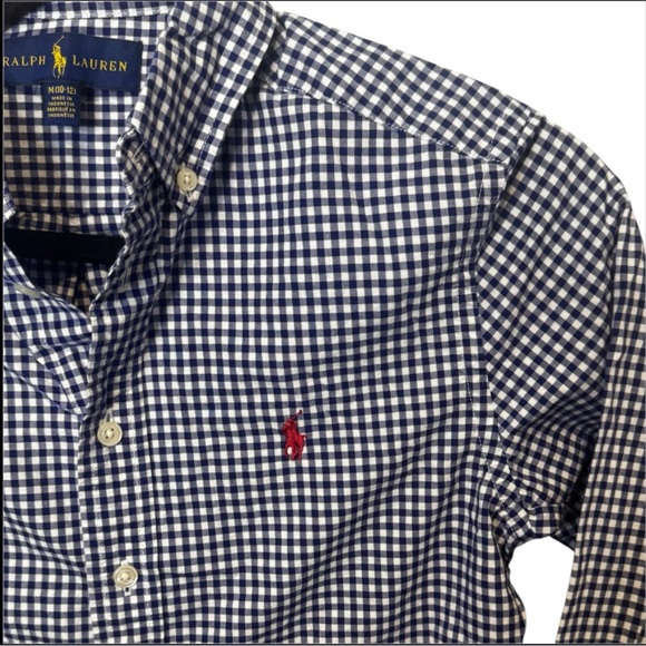 Ralph Lauren Boys Navy Checkered Button Down Shirt size Med (10/12) - Picture 2 of 4